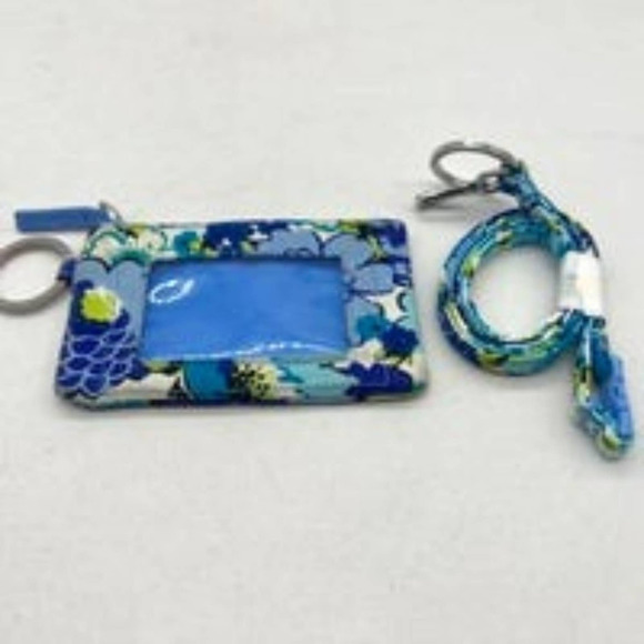 Vera Bradley Zip ID & Lanyard in Blueberry Blooms - Picture 1 of 2